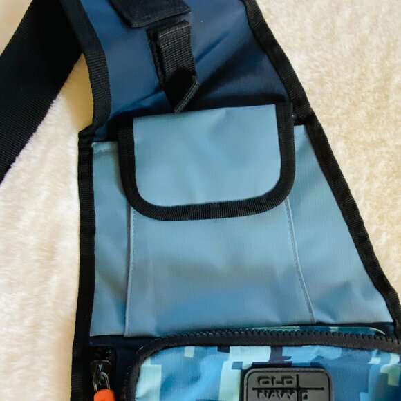 Y2K Old Navy Blue Camouflage Crossbody Sling Backpack Rave Bag Vintage - Picture 5 of 8